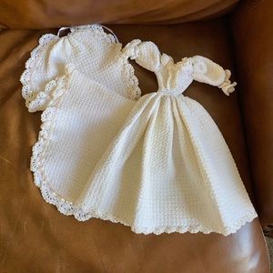 Barbie Pearl and Sequin Embellished Crochet Wedding Dress with detachable train